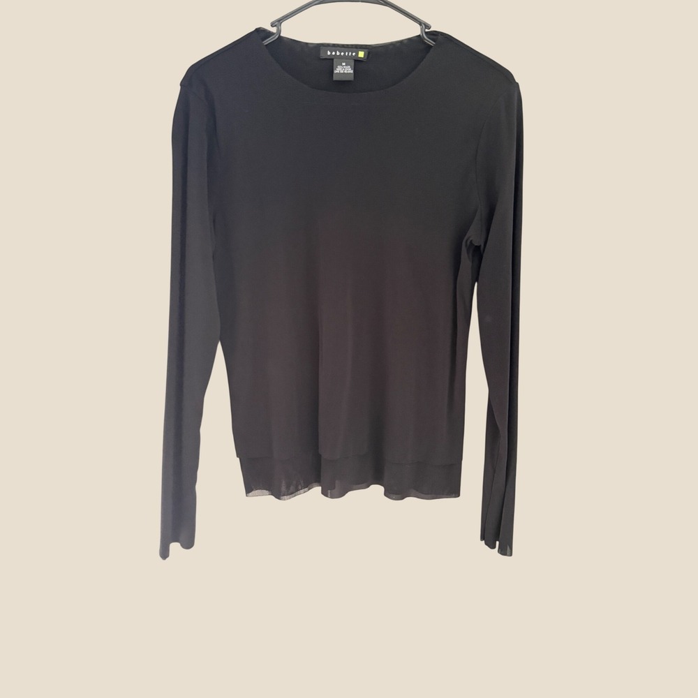 Babette Womens Black Mesh Long Sleeve Crew Neck Sheer Layering Top Size M